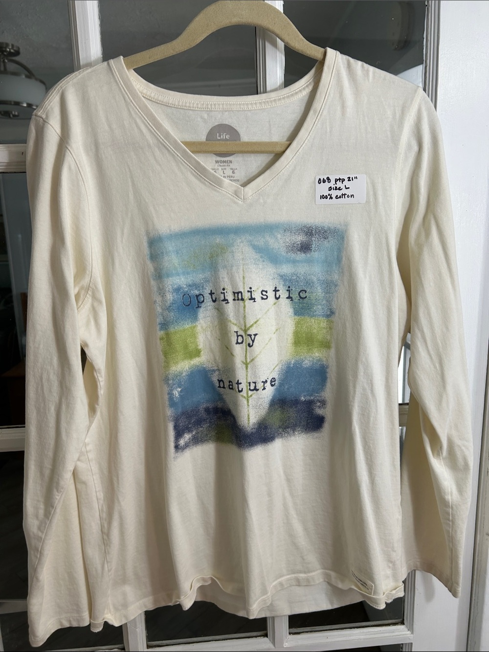 O68. Cream 'Optimistic by Nature' Long-Sleeve Tee
